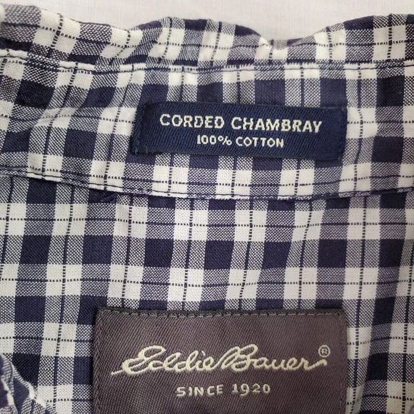 Eddie Bauer Corded Chambray Shirt Mens Large Blue White Check Heritage Preppy - Picture 12 of 13